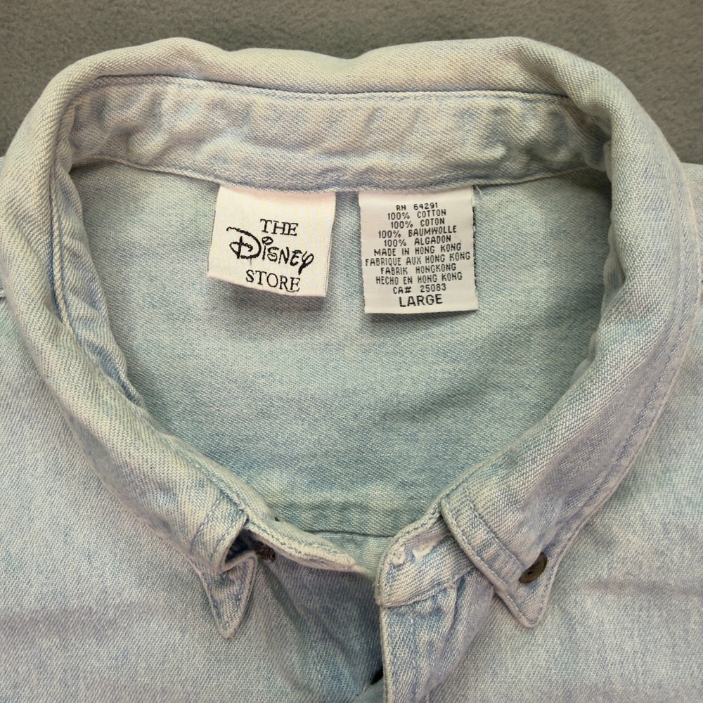 Disney Store Mickey Mouse Denim Shirt Large 90s Vintage Long Sleeve - Picture 2 of 9